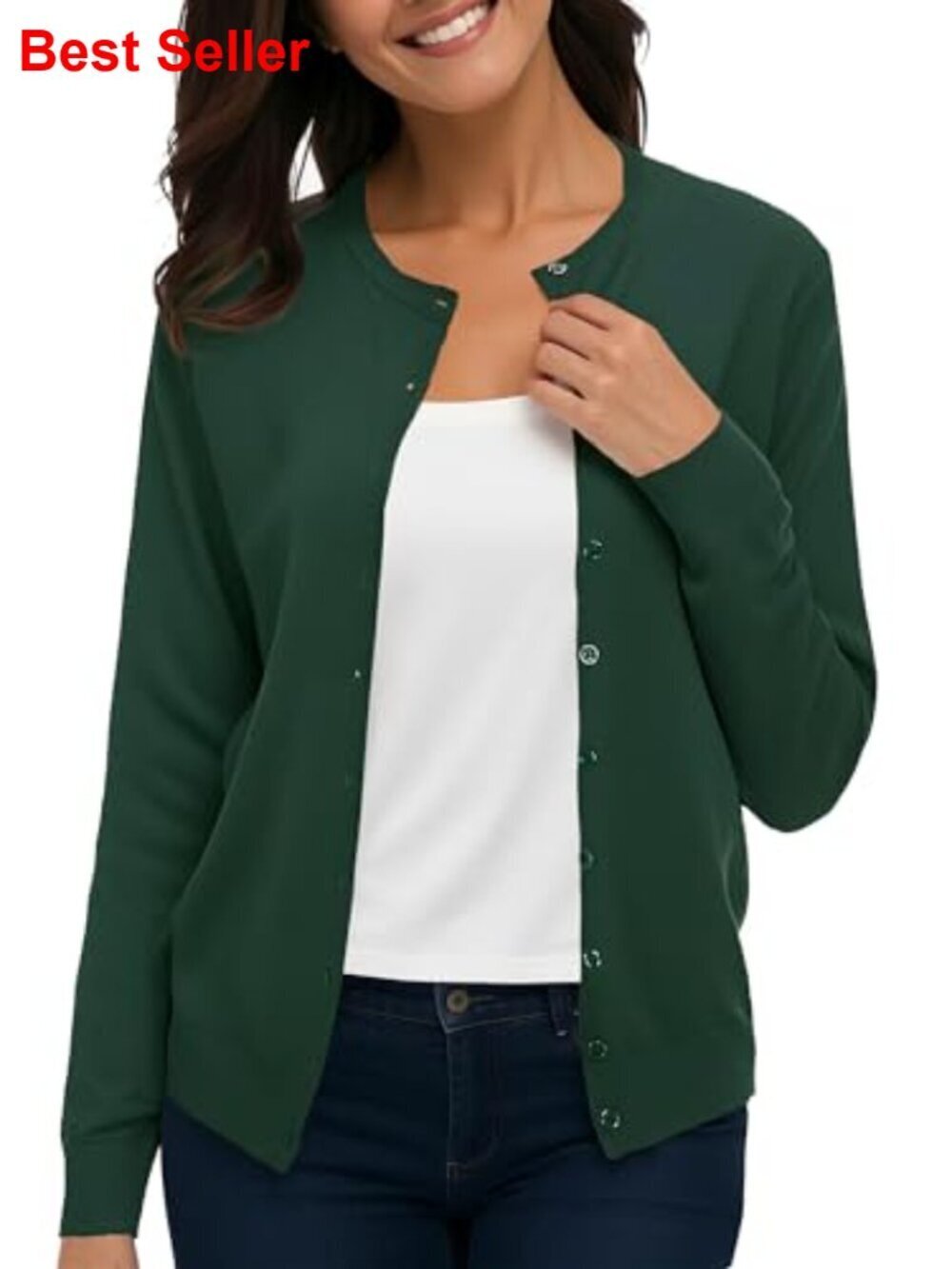 Long Sleeve Crew Neck Button Down Knit Cardigan Sweater - Picture 3 of 6